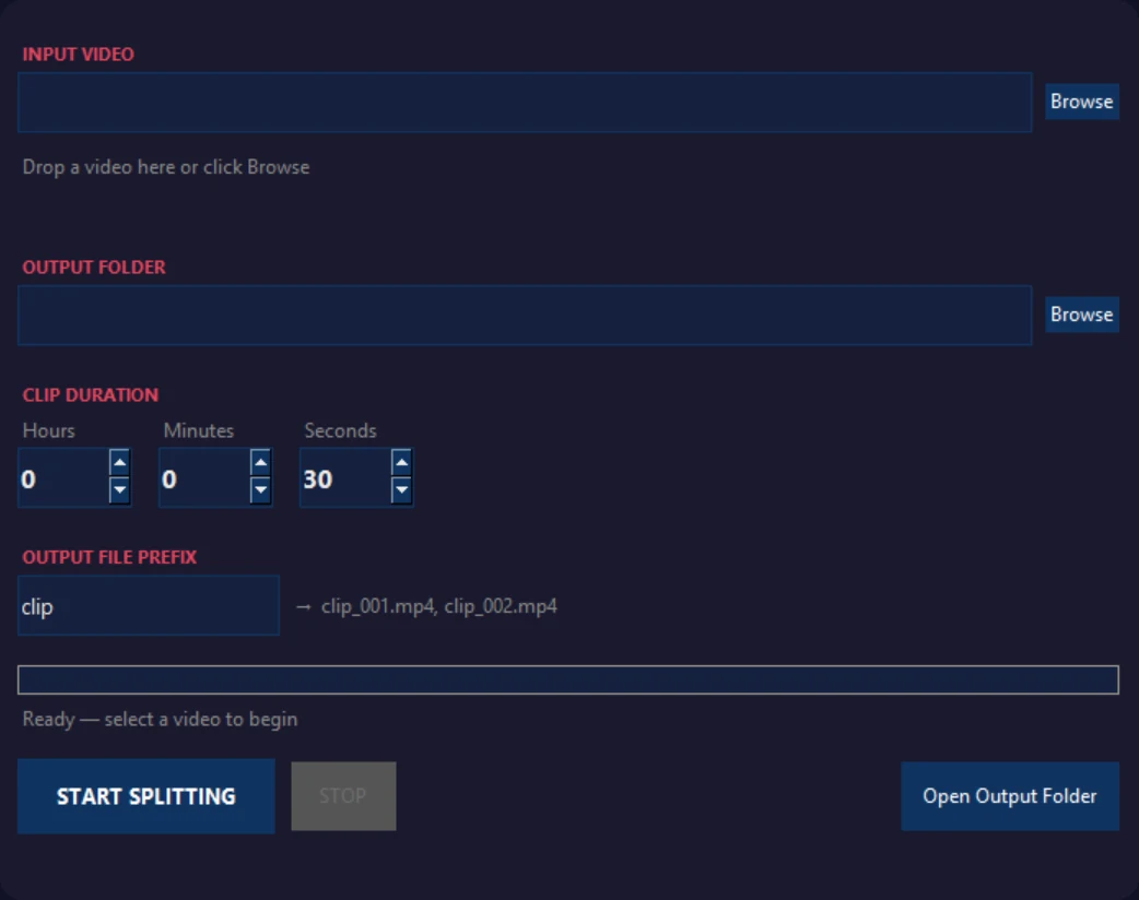 Video Splitter desktop interface